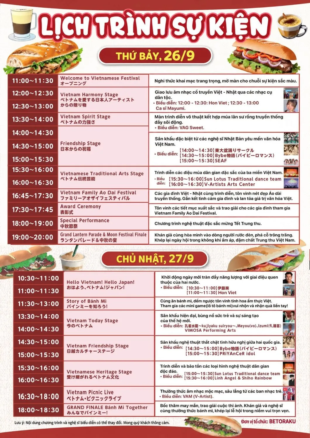 Stage schedule for both festival days, subject to change. Source: banhmi-fes.com